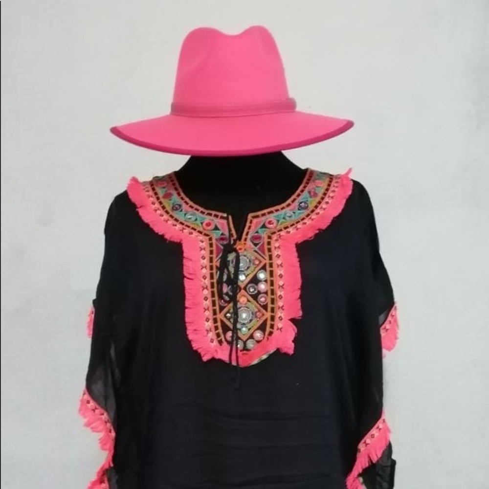Mexican, Black and Pink Tunic/Poncho/Dress